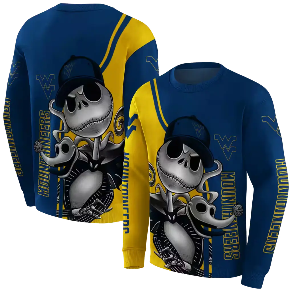 west virginia mountaineers jack skellington blue hoodie premium grade west virginia mountaineers jack skellington blue hoodie premium grade
